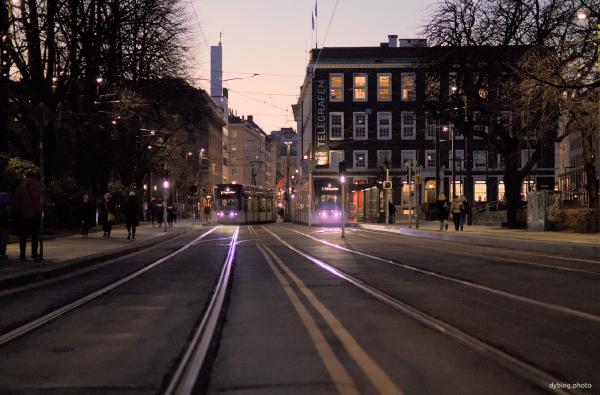 Light rail in center of town - February