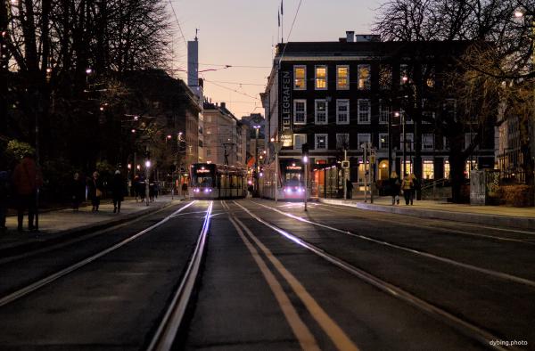 Light rail in center of town - February