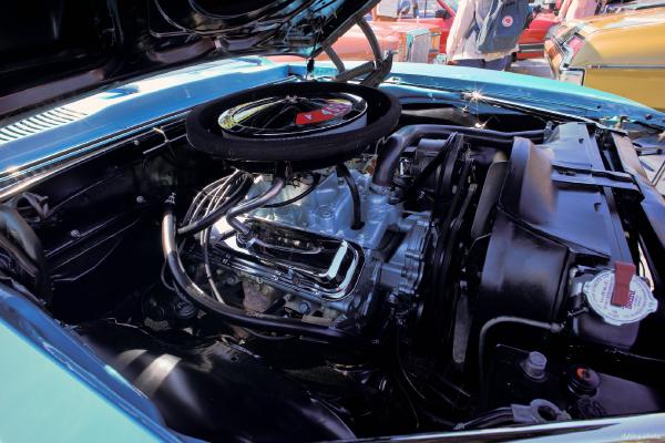 Under the hood of a Pontiac Firebird